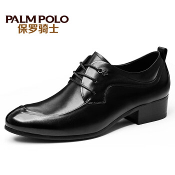 保罗骑士（PALMPOLO）韩版真皮高跟男鞋尖头商务皮鞋英伦透气增高鞋鞋子男37码 黑色 标准皮鞋码 38