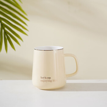 马克杯带盖勺情侣陶瓷杯子女可爱创意家用办公室咖啡水杯夏季男生 英文黄单杯