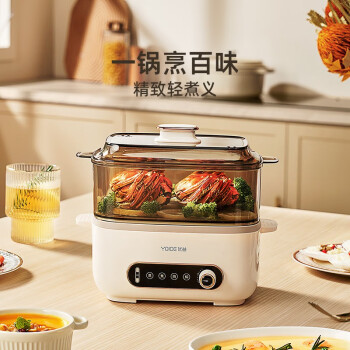 优益（Yoice）电蒸锅电煮锅 多功能料理锅家用大容量蒸锅蒸煮一体电锅火锅 Y-DGN05 电蒸锅 里米尼白