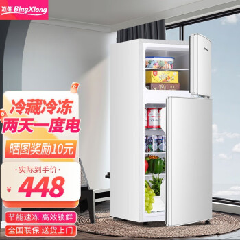 冰熊（bingxiong）小双门冰箱小型家用迷你电冰箱节能宿舍冷藏冷冻BCD-42S128全国联保 BCD-102S192银102升【一级能效】