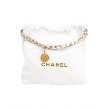 【二手99新】香奈儿（Chanel）女包托特包 22bag系列小号真皮进口链条垃圾袋包礼物送女友 白色金字22bag小号
