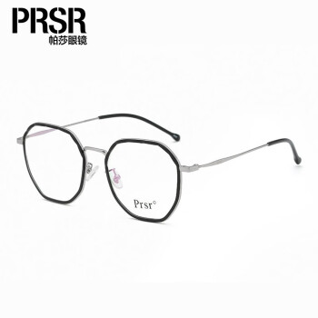 帕莎（prsr）防蓝光眼镜时尚圆框眼镜架复古装饰眼镜-PT76282 -010-黑银色
