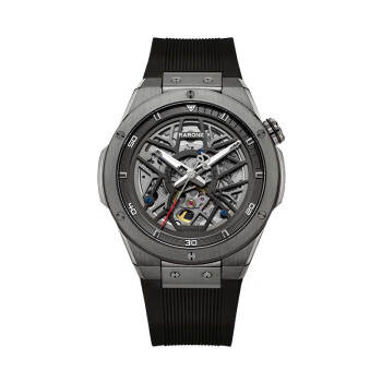 雷諾RARONE雷諾手表解構派雙子星男士機械手表潮酷運動鋼帶矽膠腕表 黑色矽膠表帶