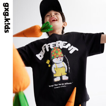 gxg.kids[IP联名]童装儿童T恤23年夏季新款男女短袖上衣中大童 黑色 160cm