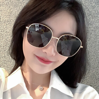 名匠 偏光太阳镜女2022年夏新款潮圆脸墨镜女大脸显瘦太阳眼镜 金框-黑灰片