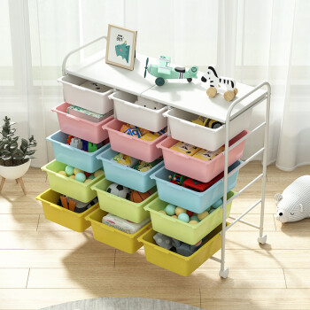 SOFS玩具收纳柜多层置物架客厅杂物整理储物柜可移动宝宝玩具收纳架子 （3x5）多彩色