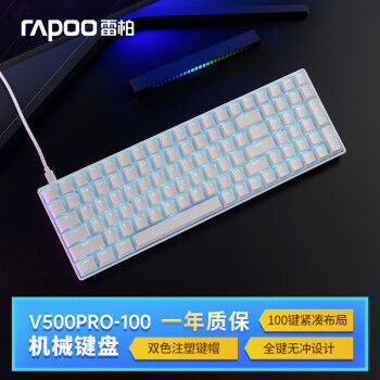 雷柏（Rapoo） V500PRO-100 背光有线机械键盘 家用办公电竞游戏 紧凑布局全键无冲 双色注塑键帽  白色 青轴