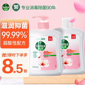滴露（Dettol）健康抑菌洗手液滋润500g+500g瓶补充装液替换 儿童洗手消毒家庭装