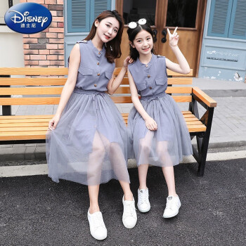 迪士尼（Disney）装亲子装超洋气高端母女装夏天子21洋气网红纱两件套装子装夏潮 灰色 女童-110