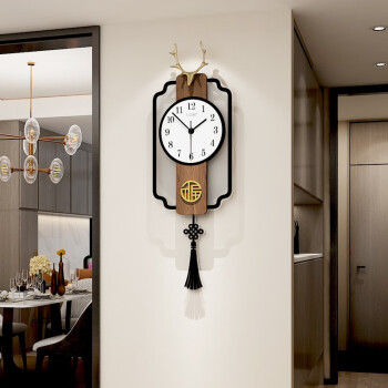 美世达（MEISD）新中式挂钟客厅鹿角创意钟表个性北欧家用时尚大气时钟表挂墙装饰 小号：25*72cm