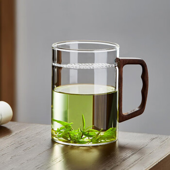 绿昌明玻璃茶杯耐高温茶水分离杯办公个人月牙带过滤喝水绿茶泡茶器 