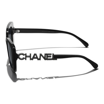 香奈儿（Chanel） 香奈儿太阳镜 女士墨镜 眼镜 字母镶钻方框 CH5422李念同款 黑镜框灰镜片黑腿