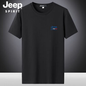 吉普盾2023年夏季新款男士T恤时尚百搭潮流短袖半袖纯棉休闲圆领体恤衫 黑色 ZDWL6011 M