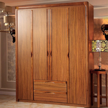 索菲诺（SOLFANOL）乌金木色中式实木衣柜对开门衣柜简约家具卧室大衣橱带抽屉储物柜 9803四门柜 实木多层加实木