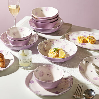 摩登主婦紫蘭花日式碗碟陶瓷餐具套裝家用喬遷搬家禮物碗盤飯碗盤子 紫蘭花5英寸碗 產品規格見圖二