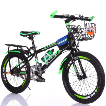 FOLY新款儿童自行车18寸小学生自行车户外运动变速单车山地车子 单速 抱刹黑绿 22英寸 18寸