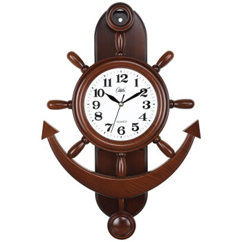 康巴丝（COMPAS）客厅挂钟 欧式船舵创意时钟艺术挂表现代古典壁钟客厅摆钟表挂墙 2450 咖木色