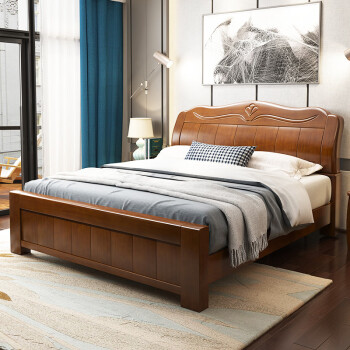 北欧宜家实木床橡木1.5米单人床中式主卧床储物实木家具1.8米双人床 气压高箱床(颜色备注)  1.5米单床