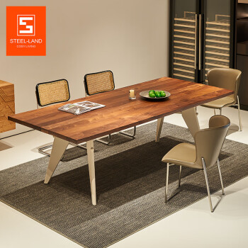 斯帝罗兰北美黑胡桃木餐桌书桌一体长方形客厅家用大长工作台家用实木茶桌 2.4m+实木-北美黑胡桃