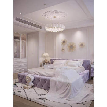 联邦（LANDBOND）家具拉扣床现代简约法式实木拉扣1.8米主卧软包大 紫色 2000mmX2200mm
