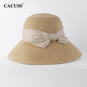 CACUSS草帽女可折叠沙滩帽遮脸防晒帽子女遮阳帽渔夫帽太阳帽CS220309 米色57.5