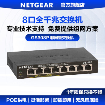 网件美国网件（NETGEAR）GS308P 8端口千兆POE交换机 4个POE供电口以太网交换机 GS3
