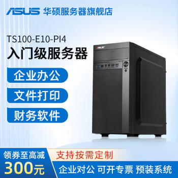 华硕塔式服务器主机小型ERP台式电脑TS100-E11 至强E-2146G 3.5G 6核12线程 32G内存/256G固态/1T硬盘*2 Raid1