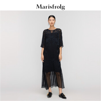 【桑蚕丝】Marisfrolg/玛丝菲尔22夏季新款高级感精致蕾丝小黑裙优雅连衣裙女 黑色 S