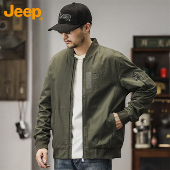 吉普（JEEP）外套男士夹克春秋季工装棒球领休闲潮流易穿搭衣服男装 军绿 XL