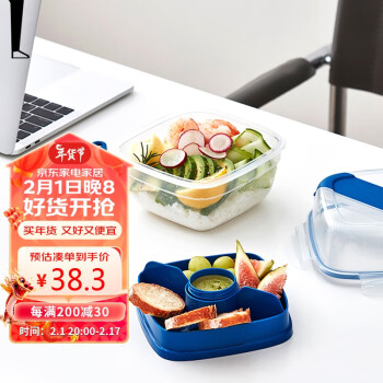 樂扣樂扣（LOCK&LOCK） TOGO係列 健康輕食沙拉餐盒塑料密封防漏微波爐可用分隔保鮮盒 HSM8440TLJD-藍色-950ml