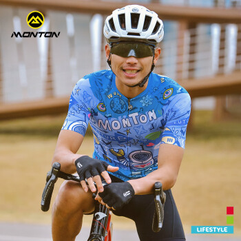 monton脉腾骑行服夏季短袖  23年新款轻薄舒适自行车服短上衣卡通图 机器人（蓝色）短上衣-男款 XL