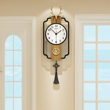 美世达（MEISD）新中式挂钟客厅鹿角创意钟表个性北欧家用时尚大气时钟表挂墙装饰 大号：30*85cm