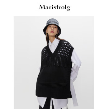 【新品】Marisfrolg玛丝菲尔女装秋季新款粗针织休闲马夹 黑色 S