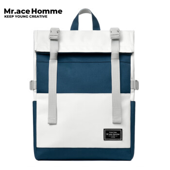 Mr.ace Homme背包男撞色书包15英寸大容量电脑包学生双肩包女潮旅行包 黛蓝色
