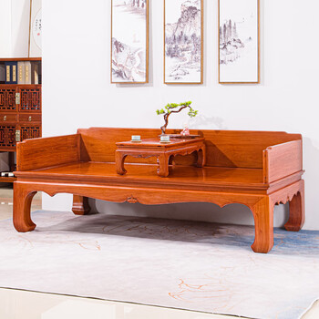 贡艺名居 红木家具缅甸花梨（学名：大果紫檀）三围独板罗汉床实木贵妃榻中式沙发床仿古罗汉榻 198罗汉床全独板（198*宽69*高78）