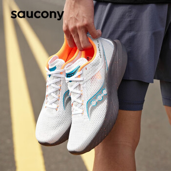 Saucony索康尼菁华14男跑鞋秋季透气训练减震旗舰运动鞋子Kinvara菁华14 白褐85【绿洲】 42.5