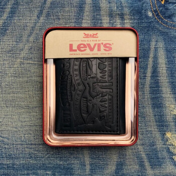 李维斯（Levi's）三折包特色经典复古做旧双马大LOGO短款折叠证件零钱包男士皮夹子 黑色 均码