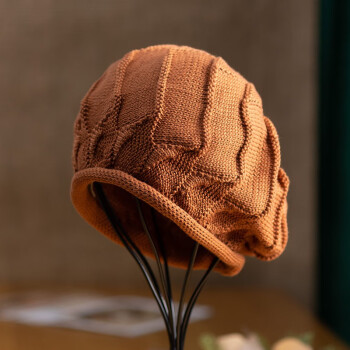 黛莎 帽子女秋冬季简约纯色包头帽休闲时尚针织毛线帽 焦糖色