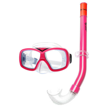 WAVE新款浮潜儿童男女面镜呼吸管套装大框青少年自由潜水镜 粉红套装 均码