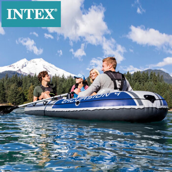 INTEX68324加厚加大四人皮划艇 充气船漂流橡皮户外钓鱼折叠艇可装马达