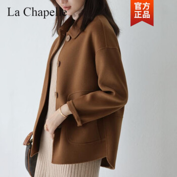 拉夏贝尔（La Chapelle）毛呢大衣2022年春秋新款高端双面羊绒大衣百搭宽松小个子短款外套 咖啡色 M