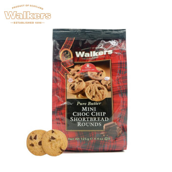 沃尔克斯（Walkers）迷你巧克力豆黄油饼干125g 休闲零食办公室下午茶点心 英国进口