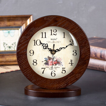 森匠宝丽客厅美式简约实木钟表座钟现代卧室台钟欧式创意坐钟摆钟 鸟语花香 - 咖