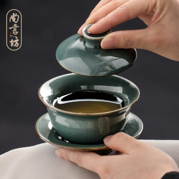 尚言坊 盖碗哥窑三才单个功夫茶具冰裂中式大号家用泡茶碗