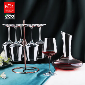 RCR进口水晶玻璃红酒杯家用葡萄酒高脚杯高档酒具套装6只杯子+醒酒器
