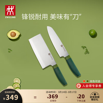 双立人（ZWILLING）Now S菜刀水果刀切片刀切菜刀中片刀多用刀刀具套装2件套 青柠色