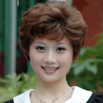 中老年假发中年女式短卷发妈妈头套假发短发发型 自然黑(真人发丝)