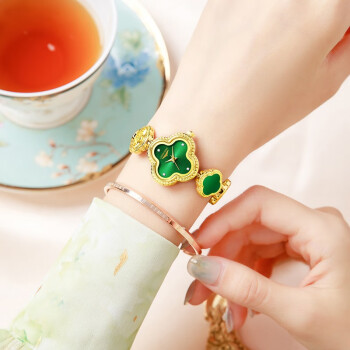 列奥尼达（LEONIDAS）新款名牌陶瓷手表女士手链表小众轻奢气质防水生日礼物 绿面金色