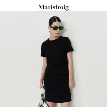 Marisfrolg/瑪絲菲爾2022新款高級感氣質複古小香風短袖上衣女夏季連衣裙 深灰色 S