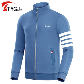 TTYGJ秋冬季高爾夫球男士款長袖外套保暖夾克拉鏈開衫休閑運動上衣服裝 藍色 M